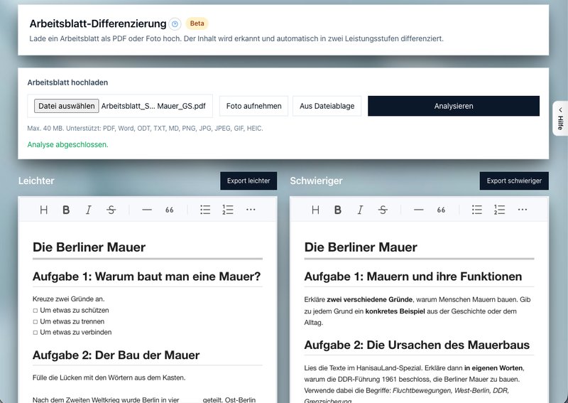 SchulDialogPlus Arbeitsblatt-Differenzierung